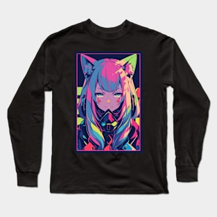 Anime Cat Girl | Quality Anime Design | Chibi Cat Girl Miaw | Manga Anime Art Long Sleeve T-Shirt